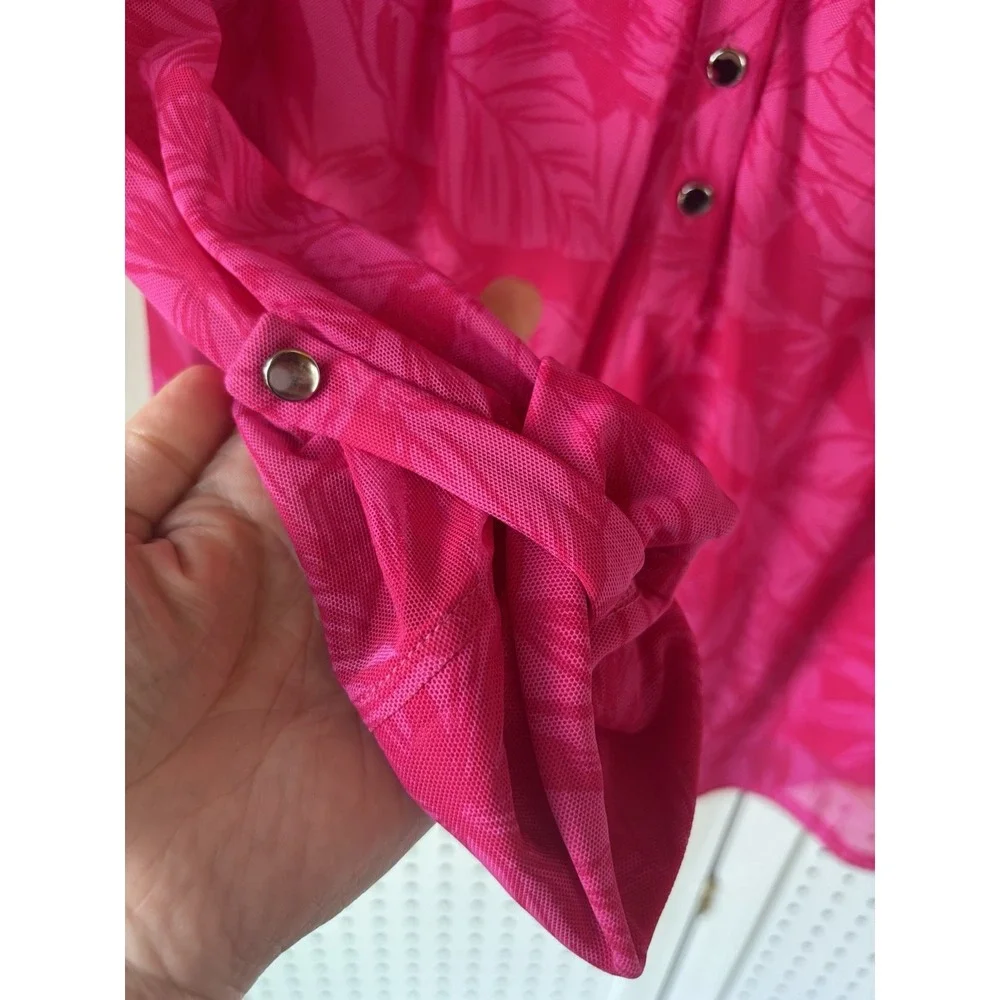 Juniper + Lime Sheer 3/4 SLV Floral‎ Hot Pink Vneck Button Blouse Small